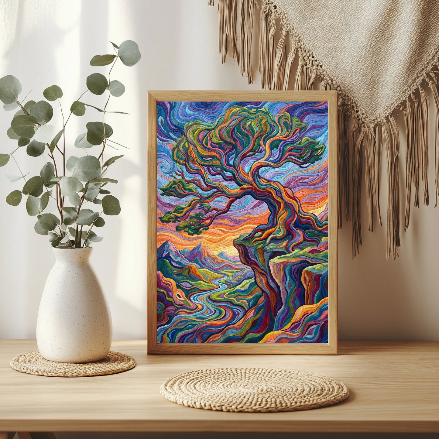 Psychedelischer Baum in Wellenfarben Poster – Raumansicht 3