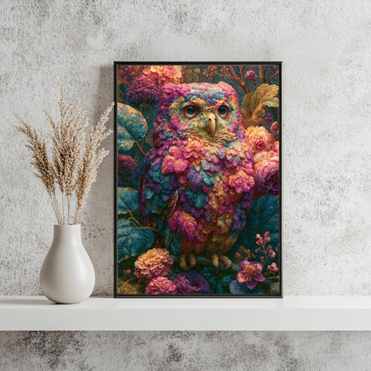 Eule Blumen Poster Maximalistisch Wandkunst