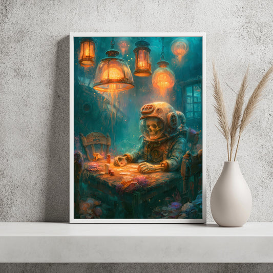 Tiefseetaucher Poker Surreal Poster, Wohnzimmer Wandkunst