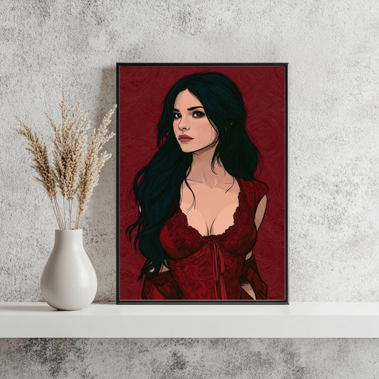 Frauenportrait Poster Gotisch Rot Wandkunst