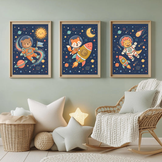 Weltraum Tiere Astronaut Poster Set