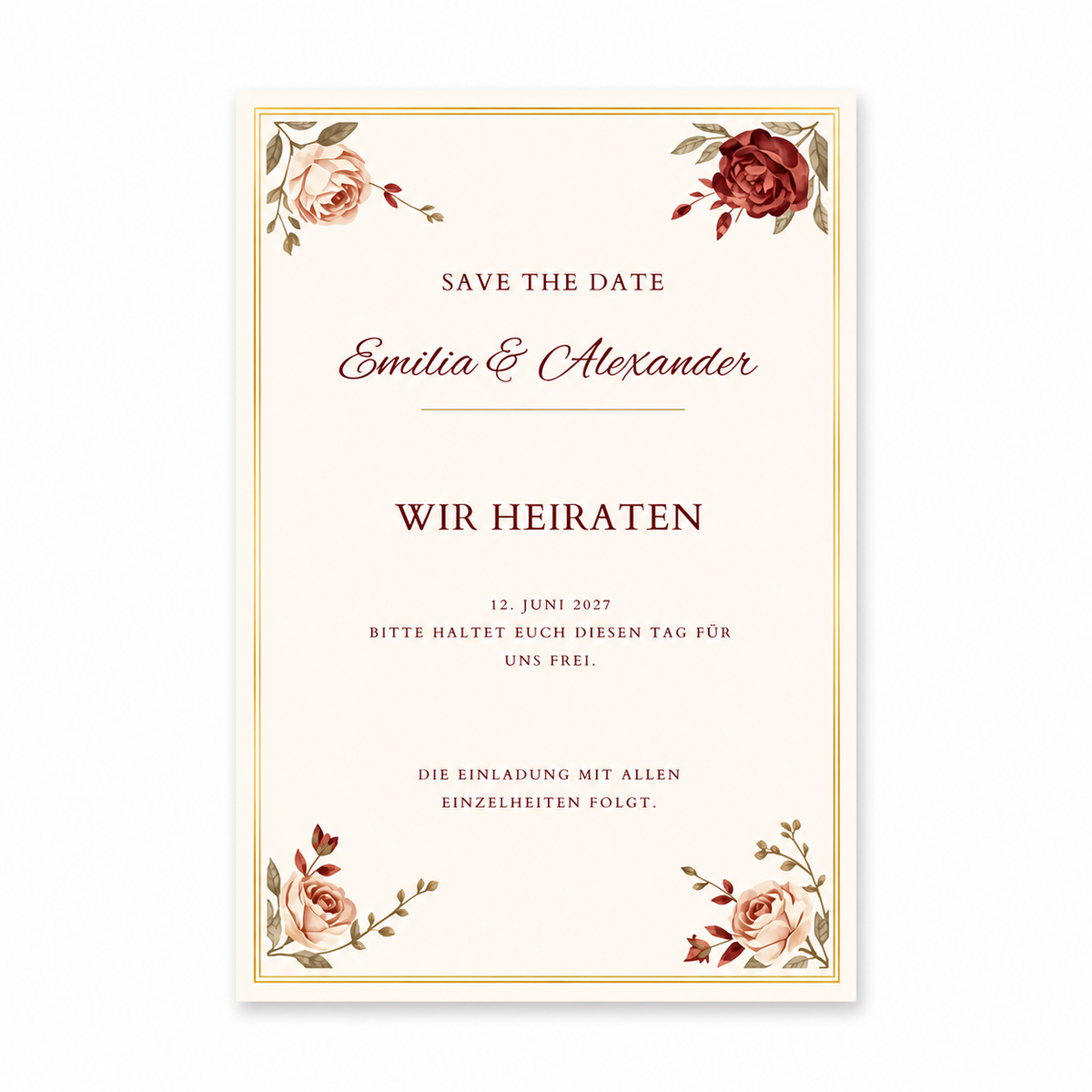 Personalisierte Save-the-Date-Karten mit Umschlägen | Burgundy Rose Hochzeit