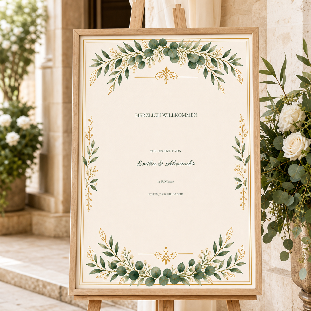 Personalisiertes Hochzeitspapeterie-Set | Greenery Gold | Schilder & Menükarten