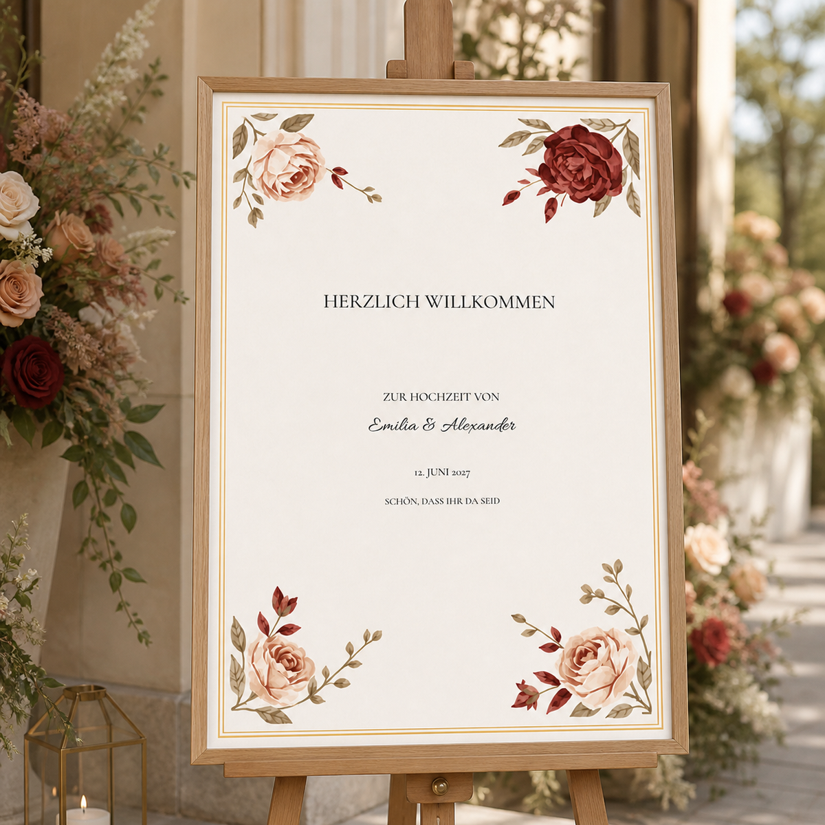 Personalisiertes Willkommensschild zur Hochzeit A3 | Burgundy Rose