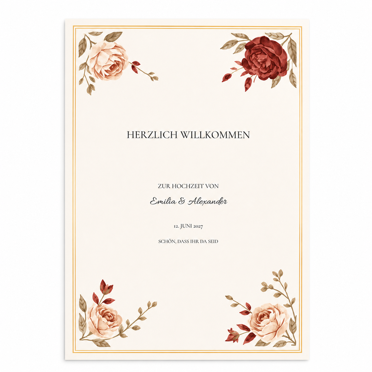 Personalisiertes Hochzeitspapeterie-Set | Burgundy Rose | Schilder & Menükarten