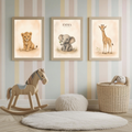 Safari-Tiere – personalisiertes 3er Poster-Set