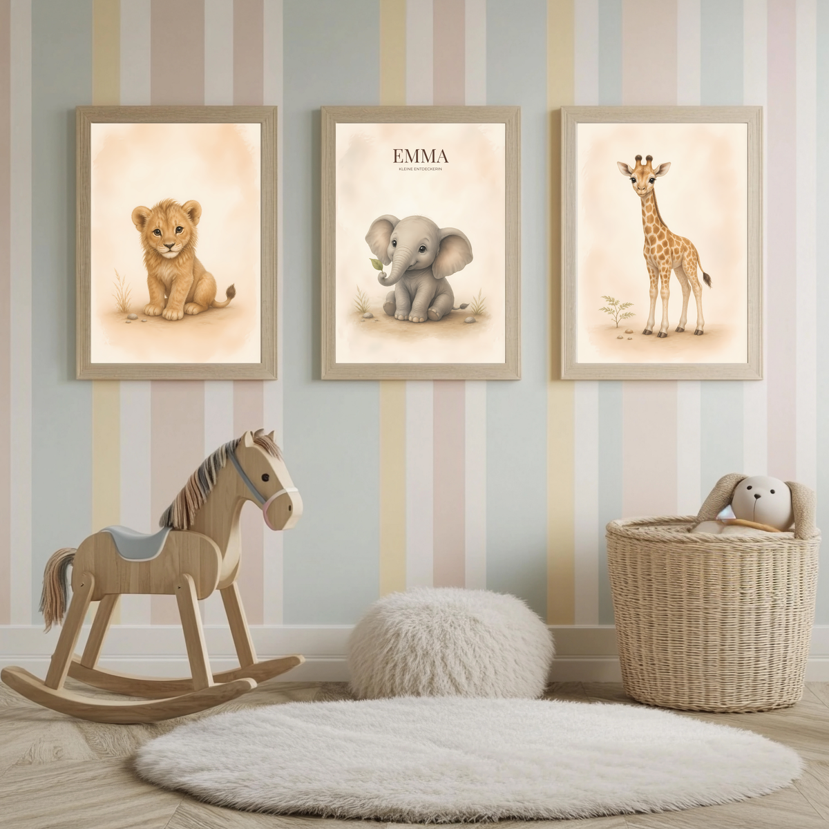 Safari-Tiere – personalisiertes 3er Poster-Set