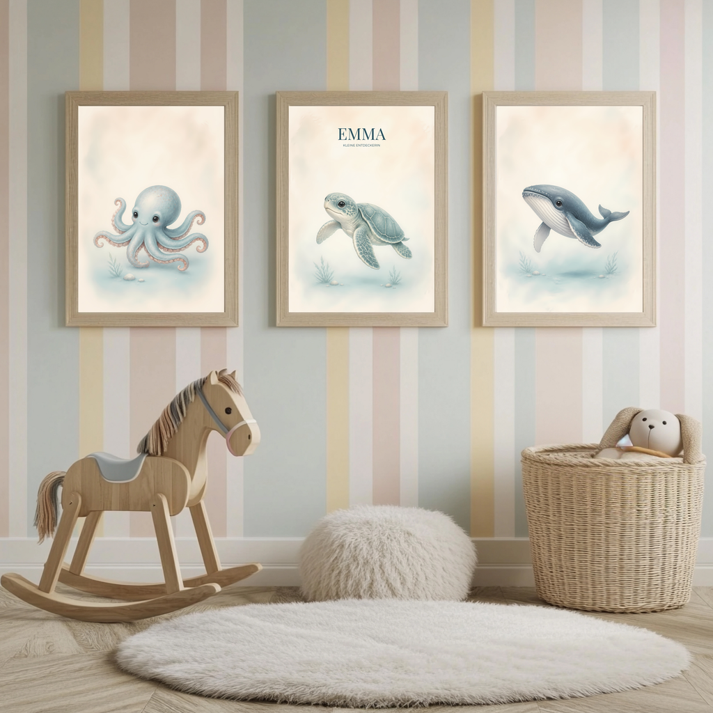 Meerestiere – personalisiertes 3er Poster-Set