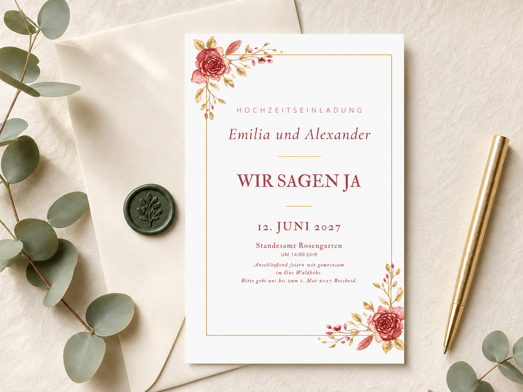 Personalisiertes Hochzeitseinladungs-Set mit Umschlägen | Dusty Rose