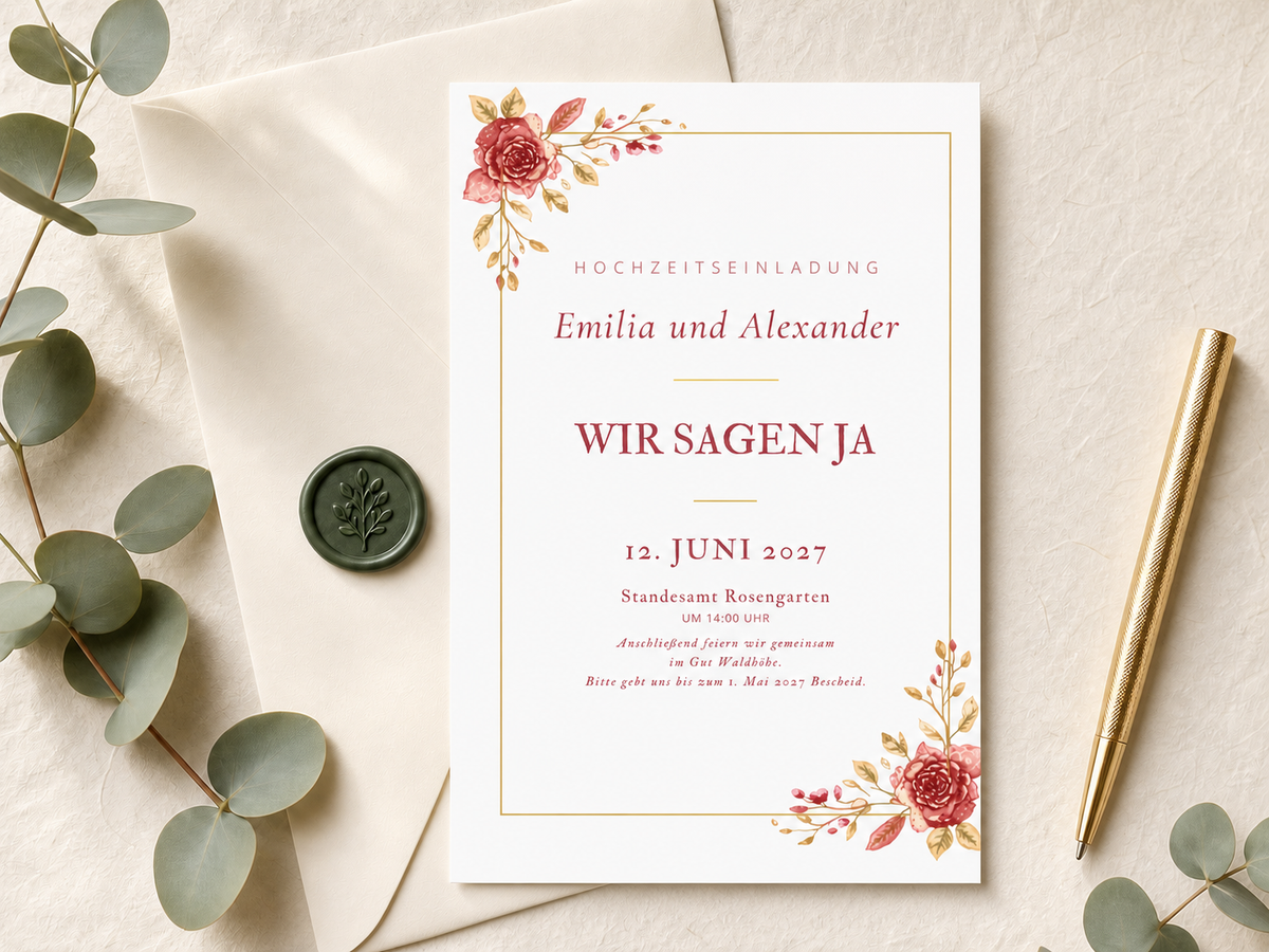Personalisiertes Hochzeitseinladungs-Set mit Umschlägen | Dusty Rose