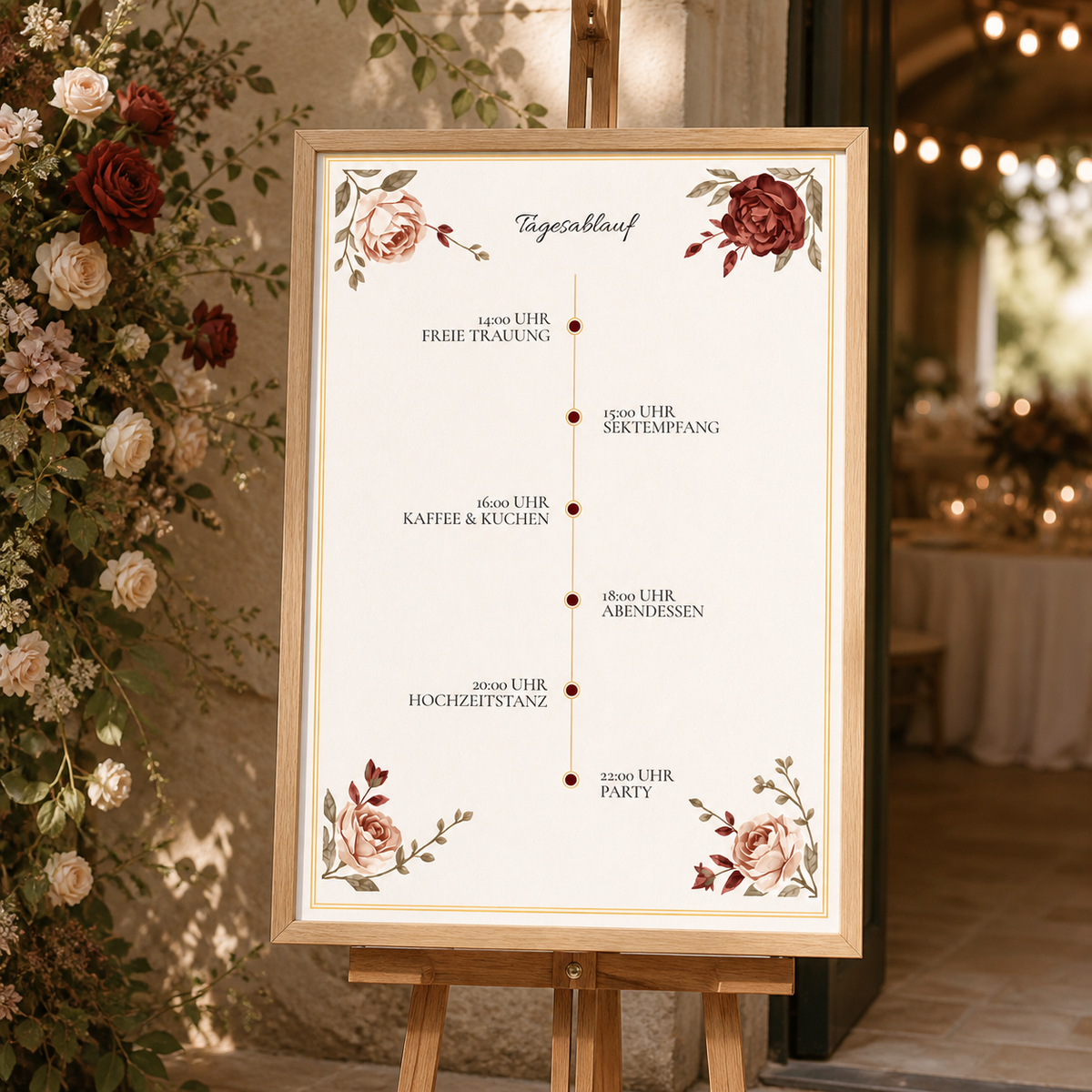 Personalisiertes Hochzeitspapeterie-Set | Burgundy Rose | Schilder & Menükarten