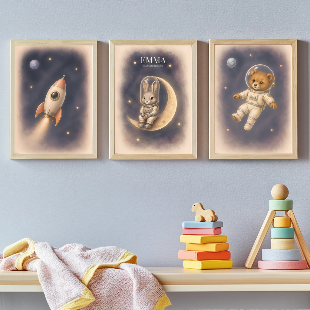 Weltraum – personalisiertes 3er Poster-Set