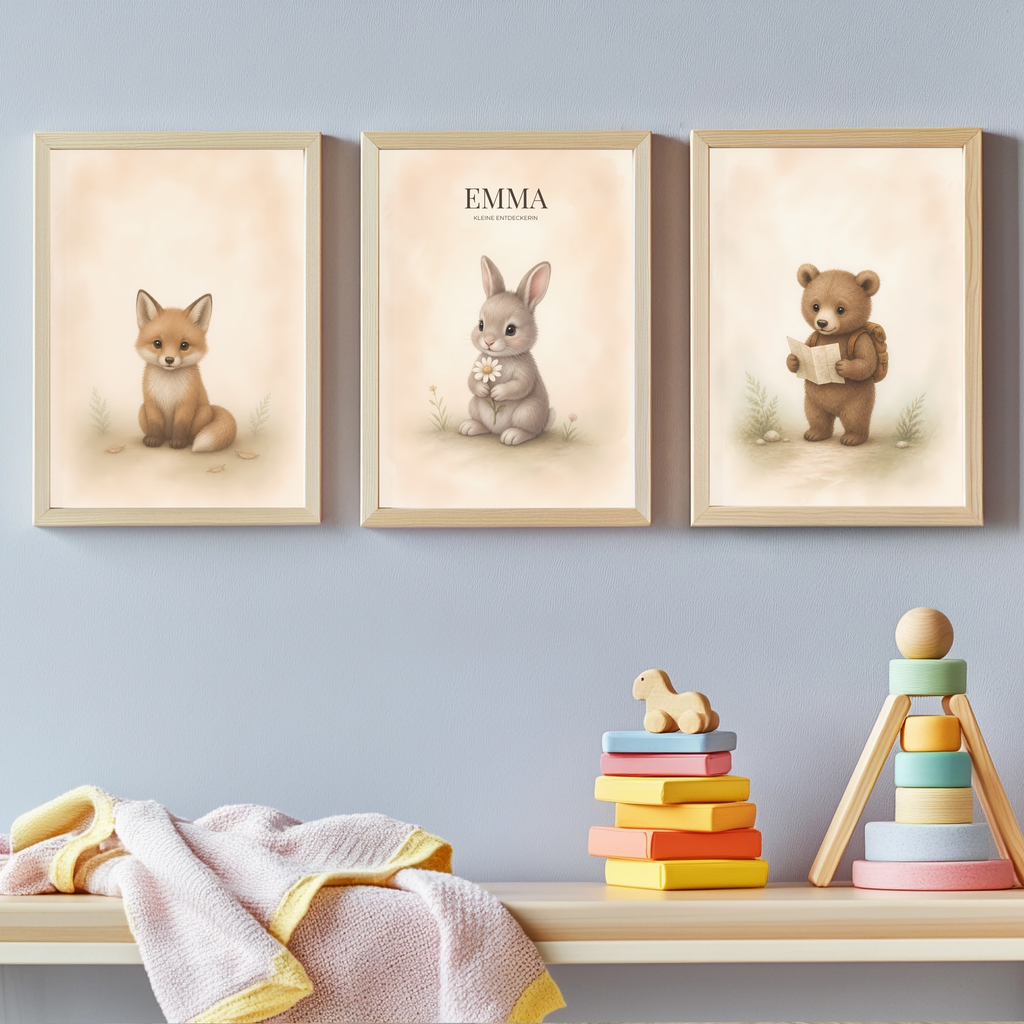 Waldtiere – personalisiertes 3er Poster-Set