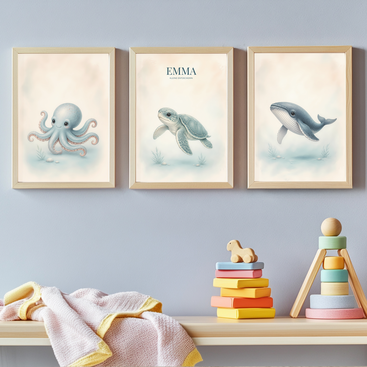 Meerestiere – personalisiertes 3er Poster-Set