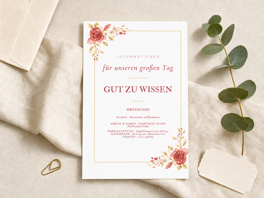Personalisierte Informationskarten zur Hochzeit | Dusty Rose | 10–100 Stück