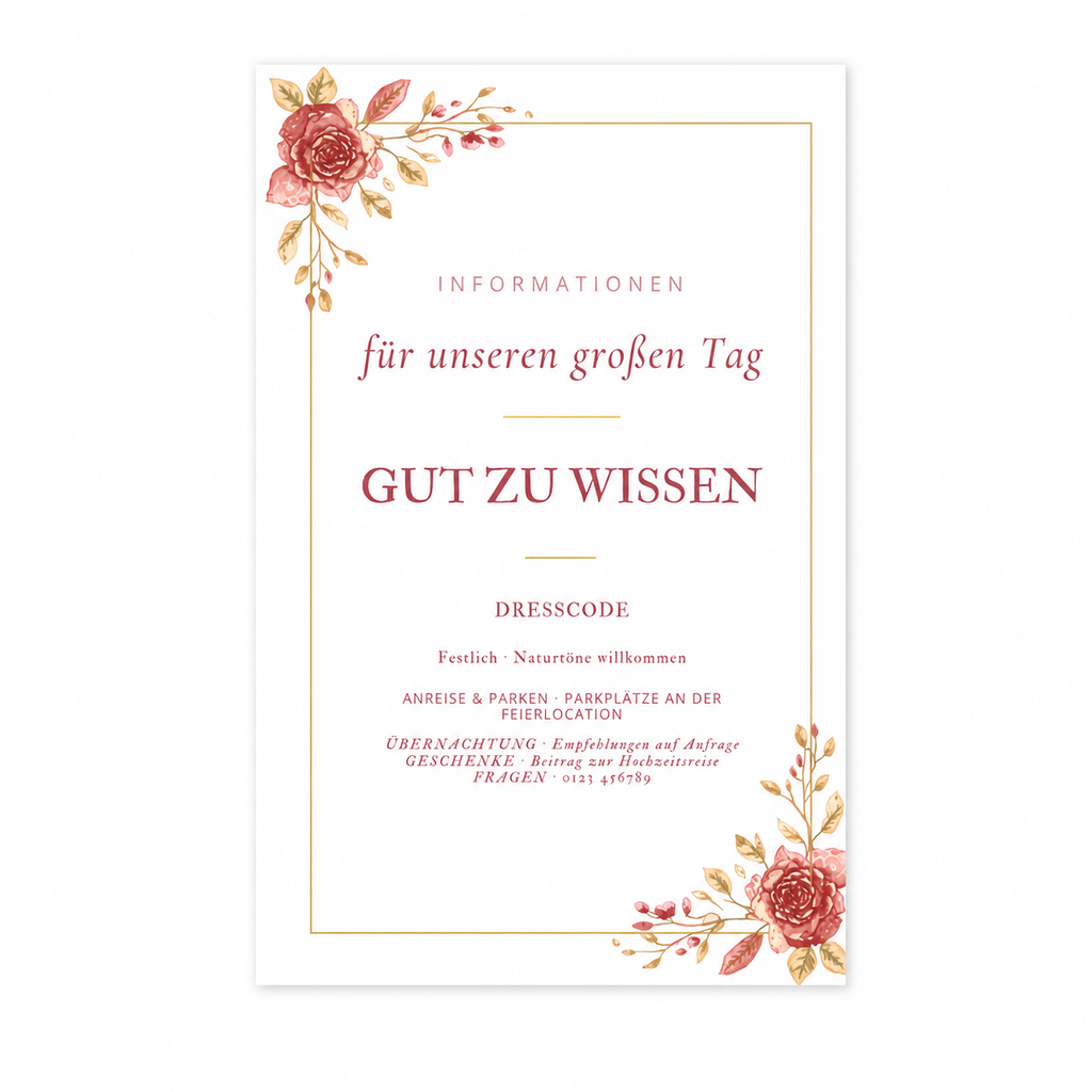 Personalisierte Informationskarten zur Hochzeit | Dusty Rose | 10–100 Stück