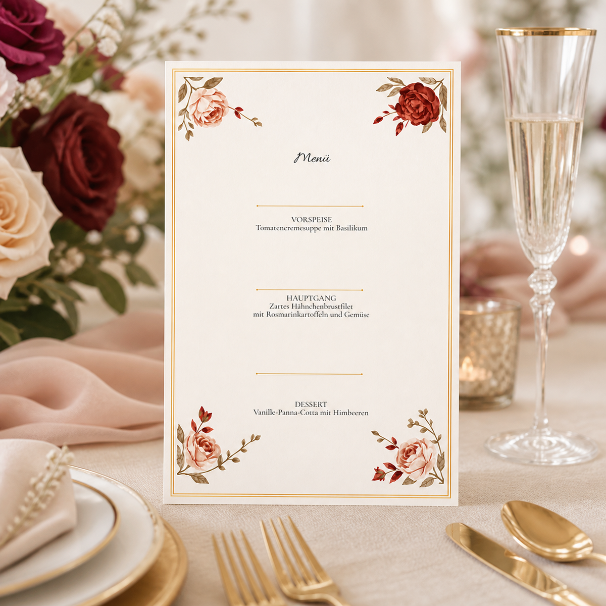 Personalisiertes Hochzeitspapeterie-Set | Burgundy Rose | Schilder & Menükarten