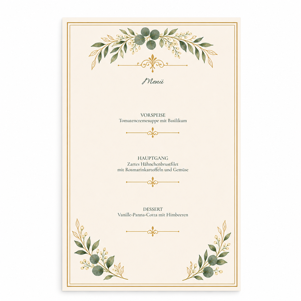 Personalisiertes Hochzeitspapeterie-Set | Greenery Gold | Schilder & Menükarten