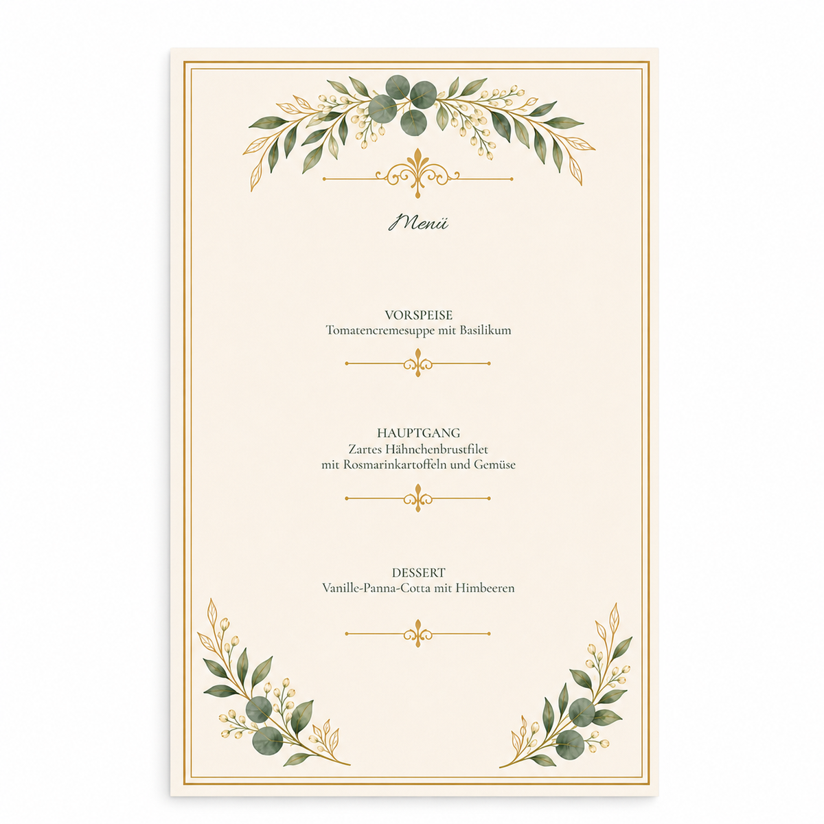 Personalisiertes Hochzeitspapeterie-Set | Greenery Gold | Schilder & Menükarten