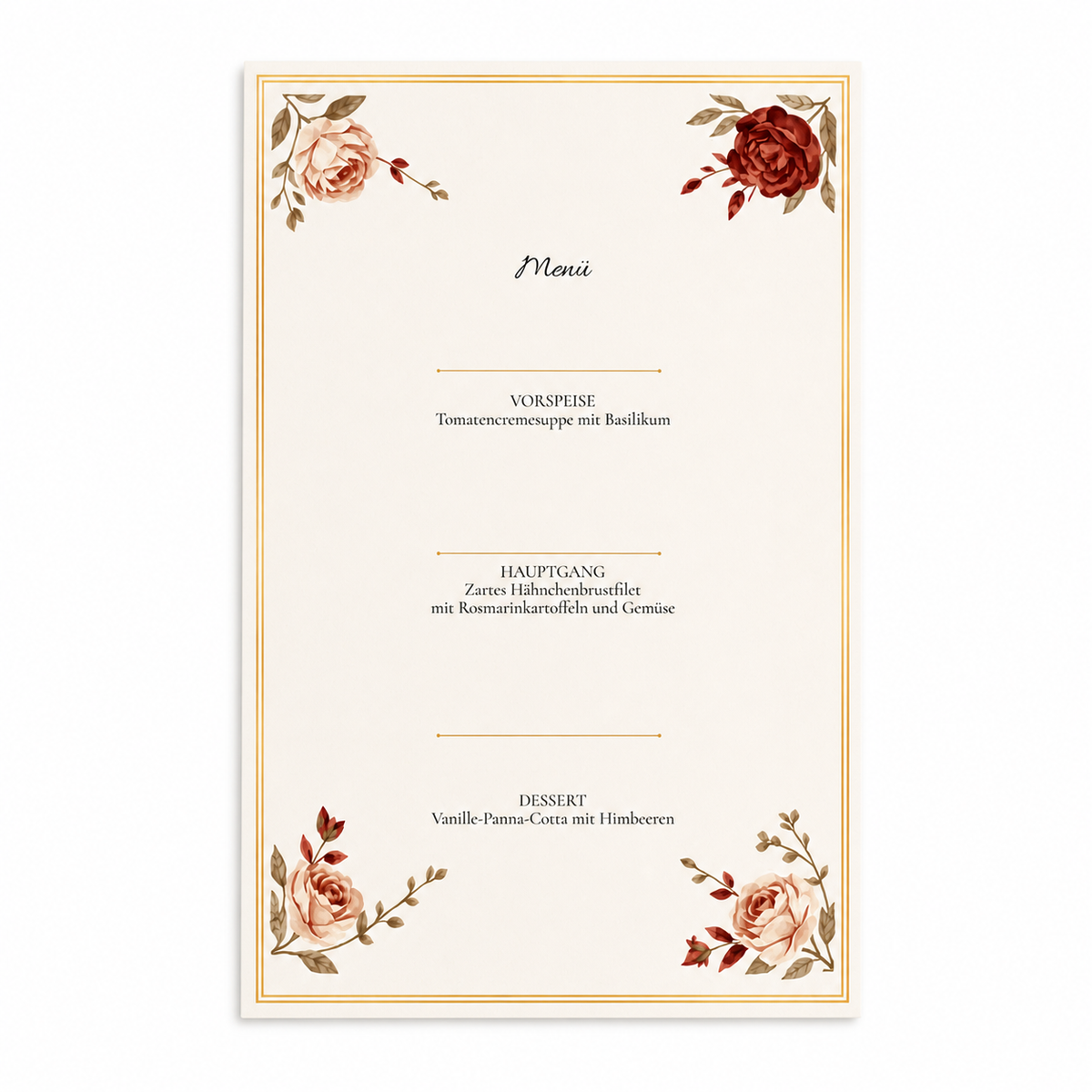 Personalisierte Menükarten zur Hochzeit 10 × 15 cm | Burgundy Rose | 10–100 Stück