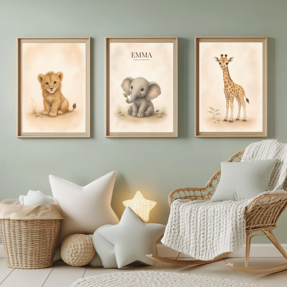 Safari-Tiere – personalisiertes 3er Poster-Set