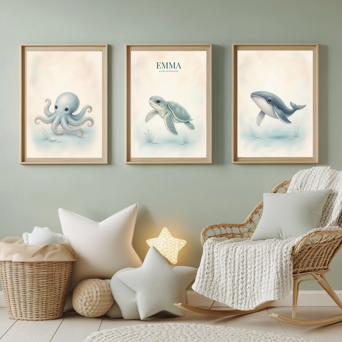 Meerestiere – personalisiertes 3er Poster-Set