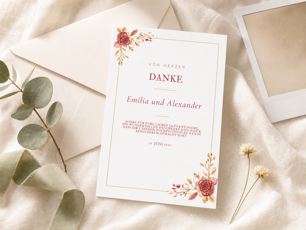 Personalisierte Dankeskarten zur Hochzeit mit Umschlägen | Dusty Rose