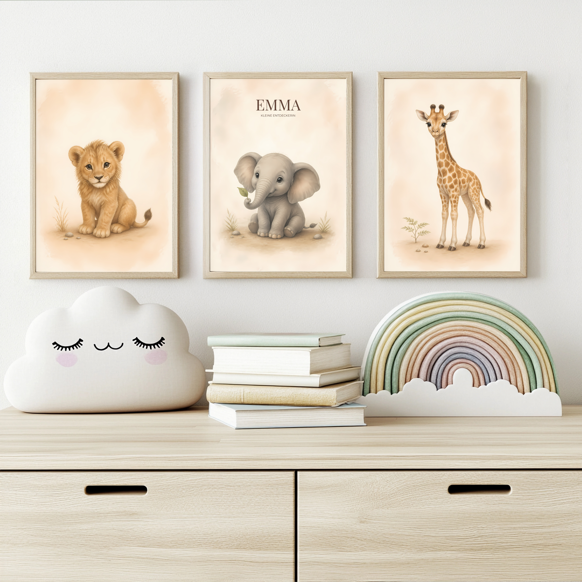 Safari-Tiere – personalisiertes 3er Poster-Set