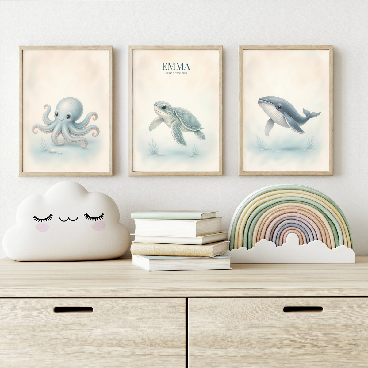Meerestiere – personalisiertes 3er Poster-Set