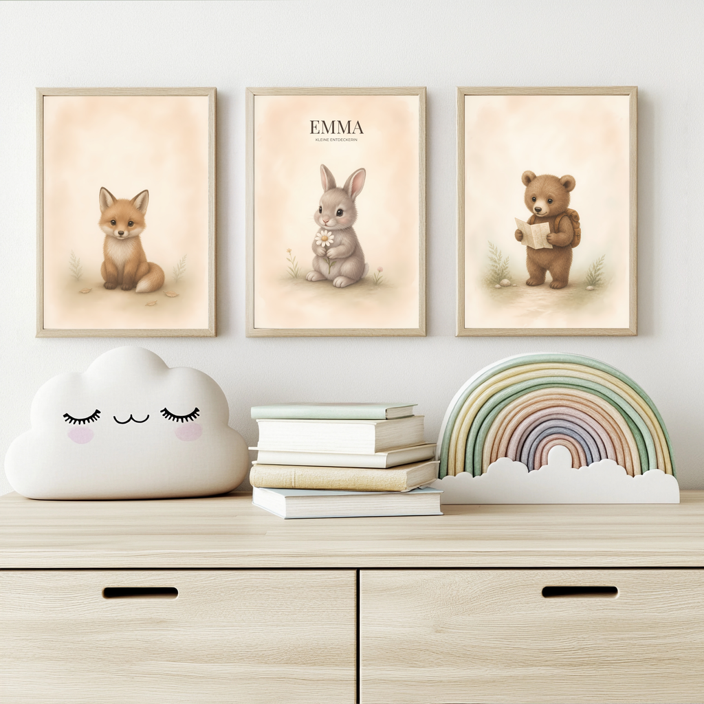 Waldtiere – personalisiertes 3er Poster-Set