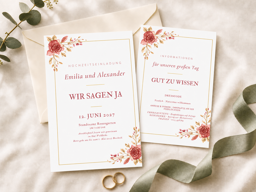 Personalisiertes Hochzeitseinladungs-Set mit Umschlägen | Dusty Rose