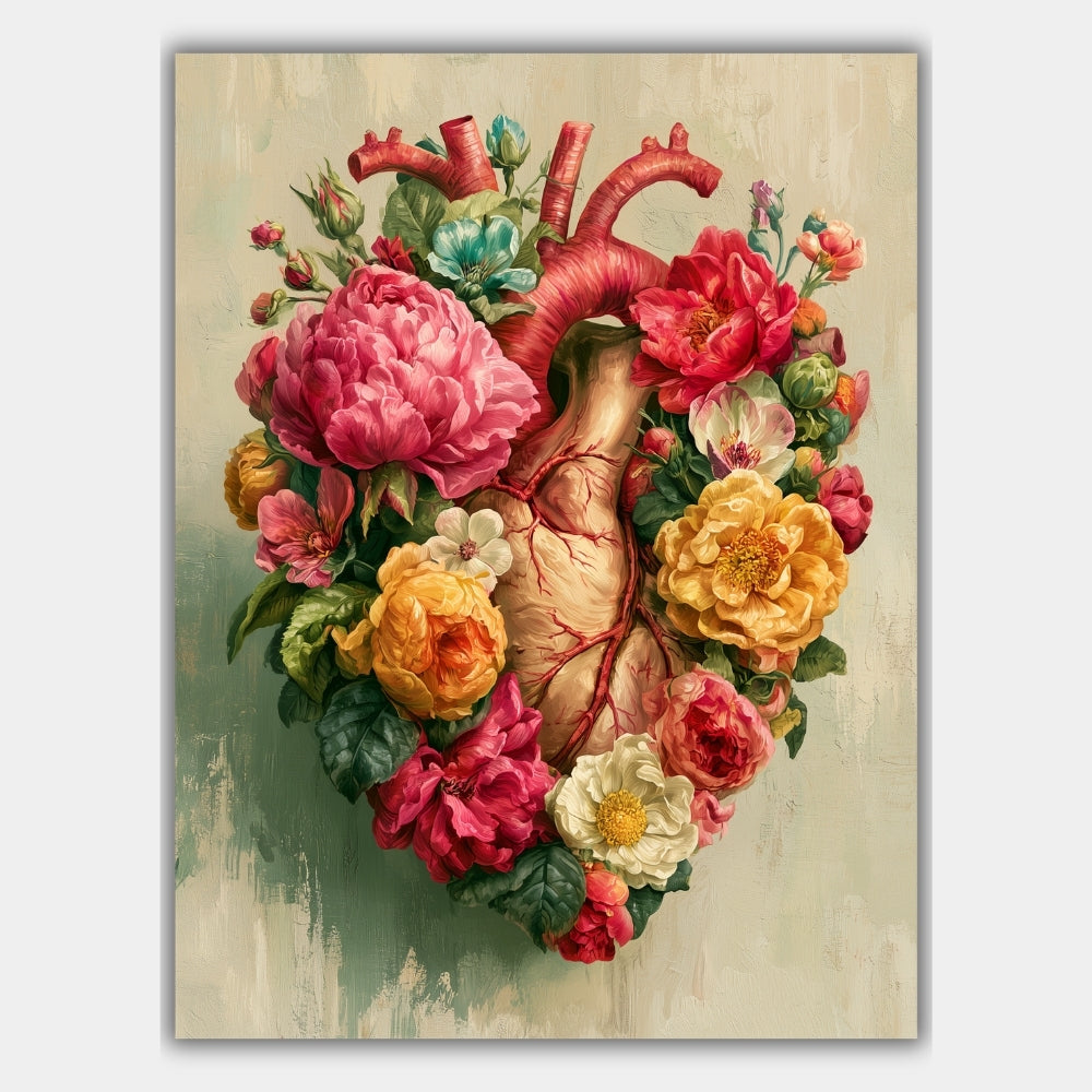 Anatomisches Herz Blumen Poster – Produktansicht 1