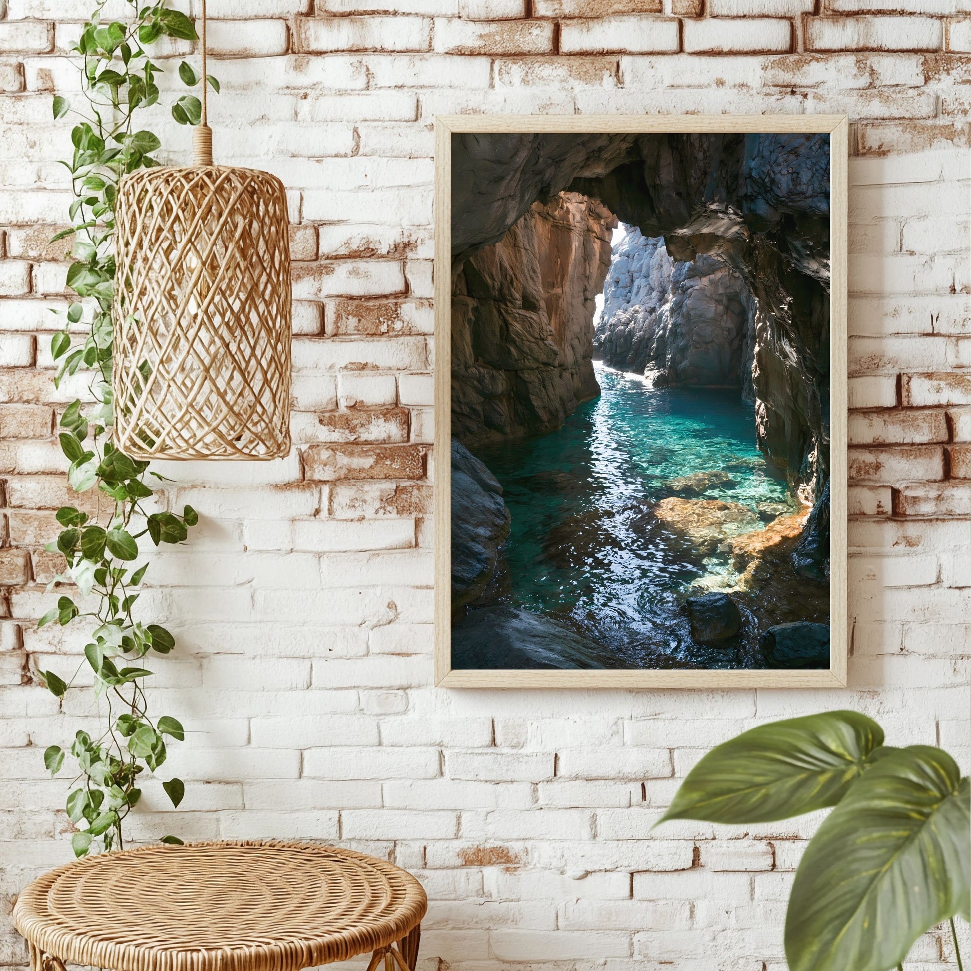 Meereshöhle in Türkis Poster – Raumansicht 1