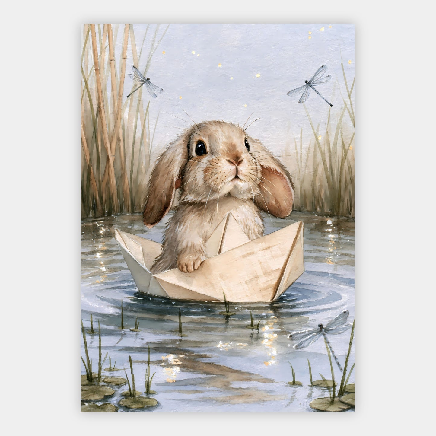 Hase im Papierboot Poster – Freisteller