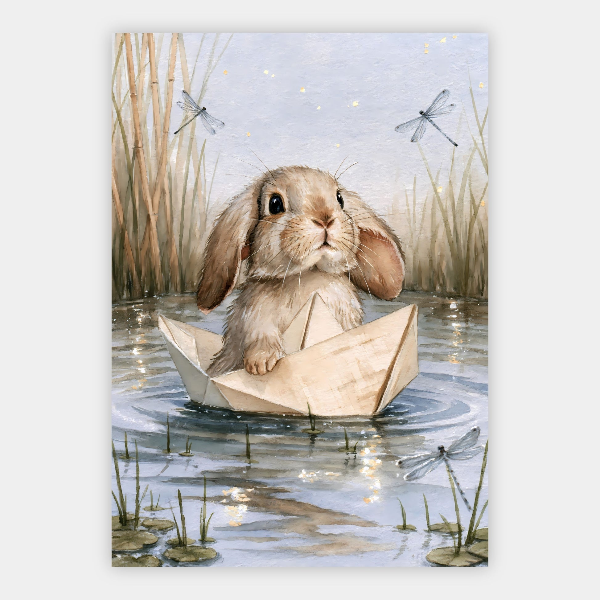 Hase im Papierboot Poster – Freisteller