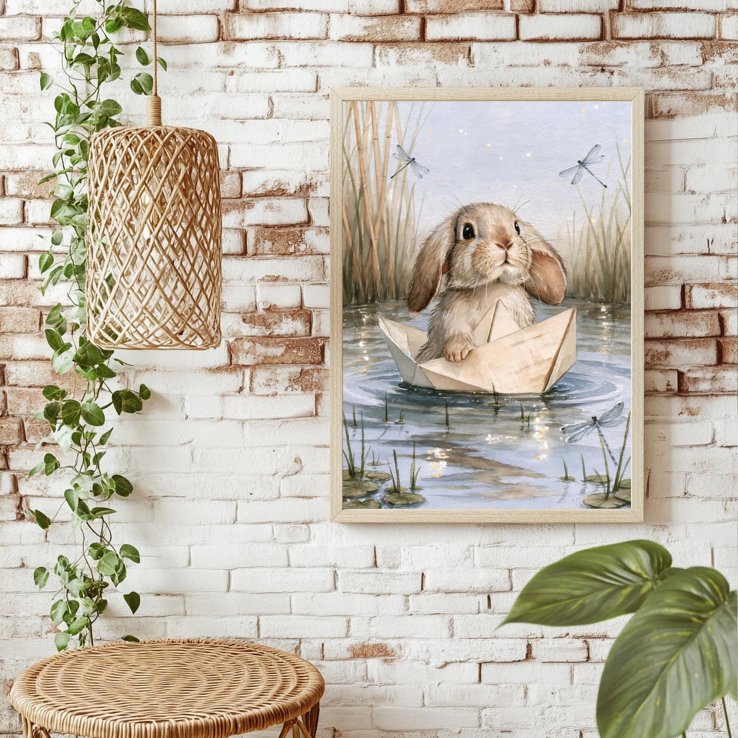 Hase im Papierboot Poster – Raumansicht 1