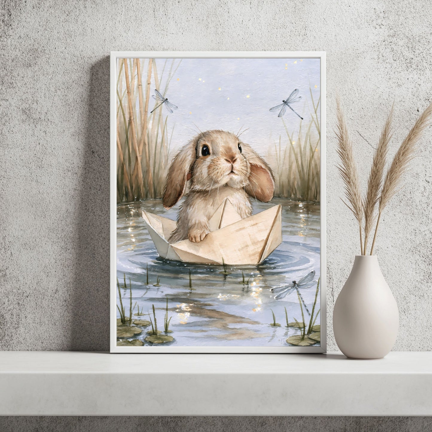 Hase im Papierboot Poster – Raumansicht 2