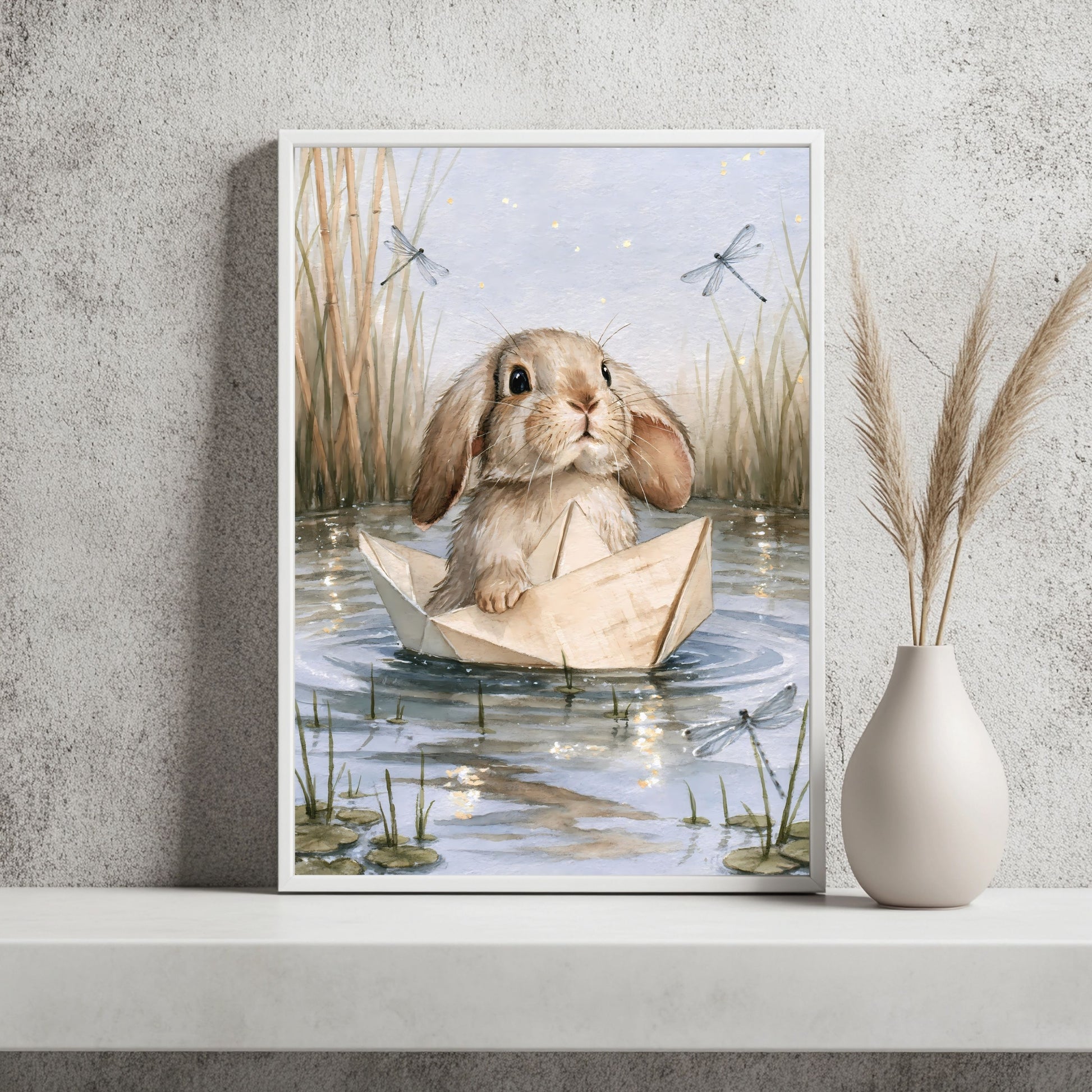 Hase im Papierboot Poster – Raumansicht 2