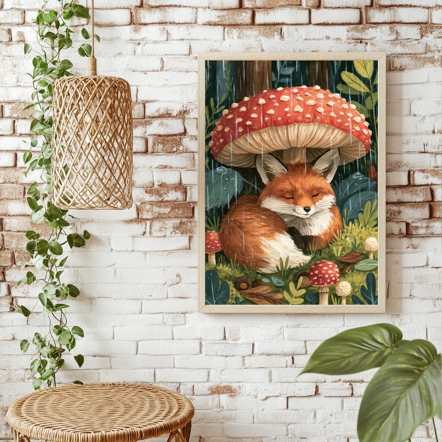 Fuchs unter Pilzschirm Poster – Raumansicht 1