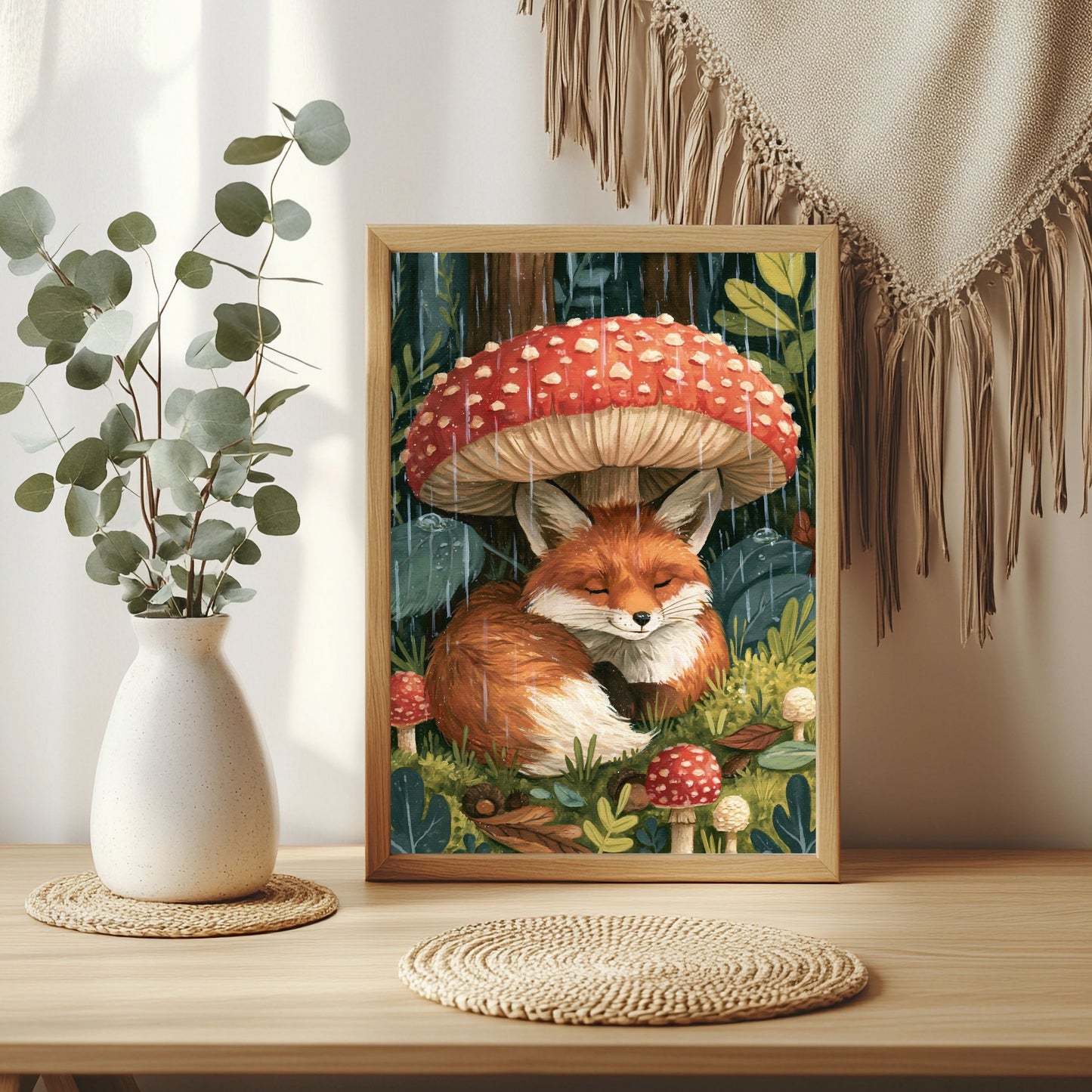 Fuchs unter Pilzschirm Poster – Raumansicht 3