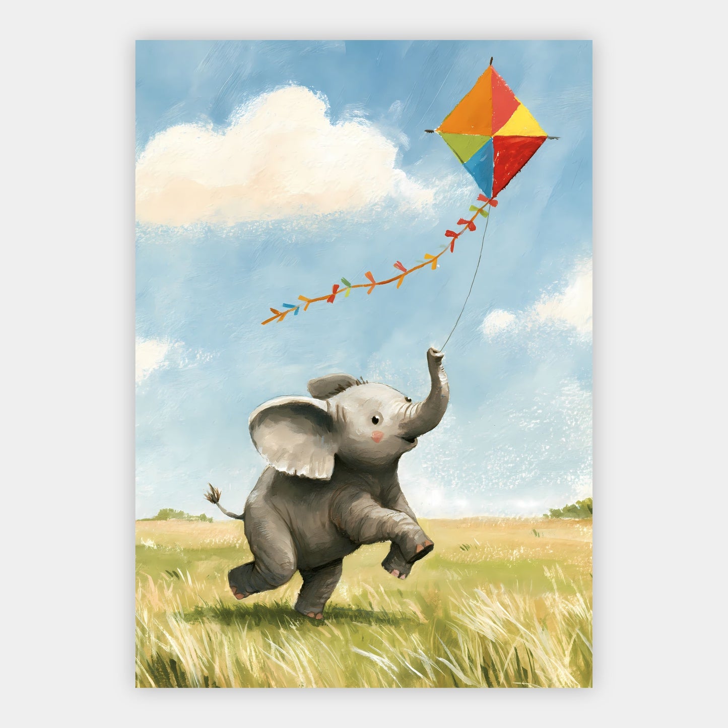 Elefant mit Papierdrachen Poster – Freisteller