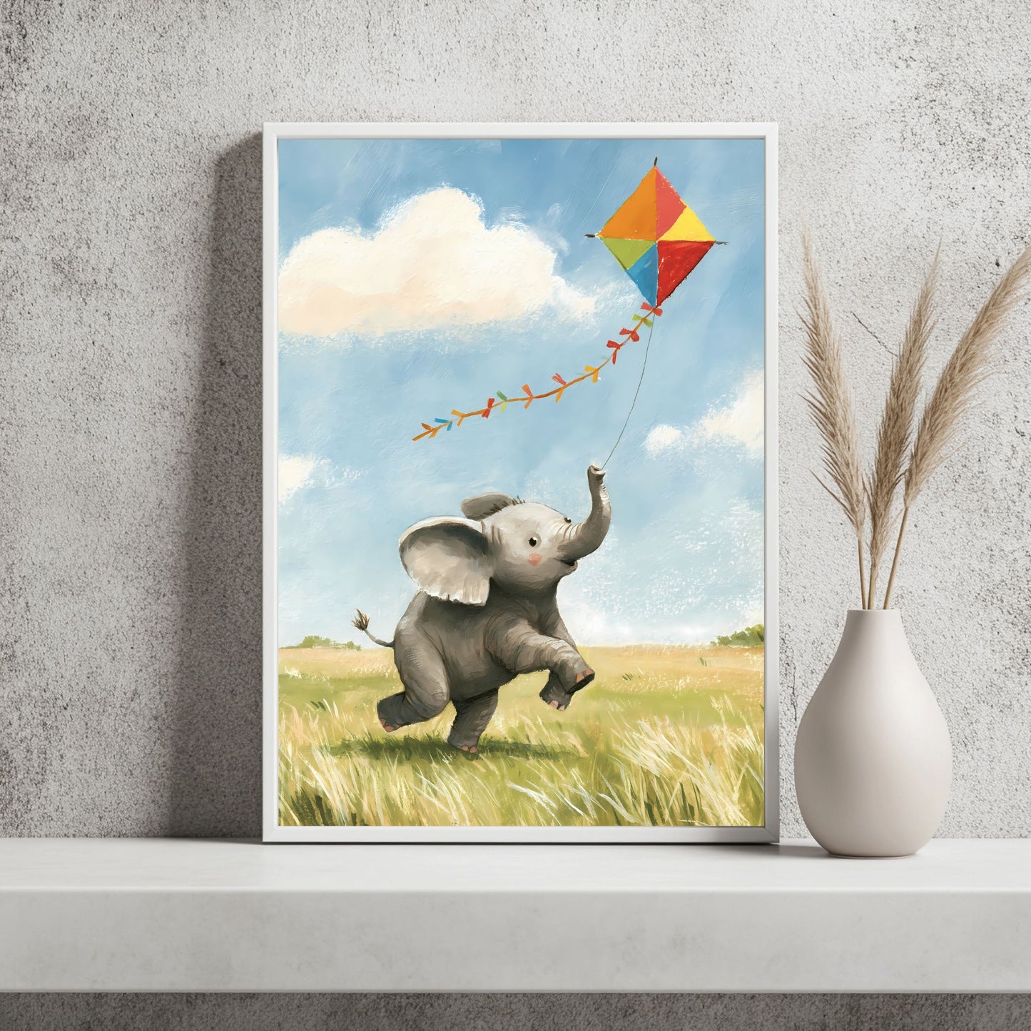 Elefant mit Papierdrachen Poster – Raumansicht 2
