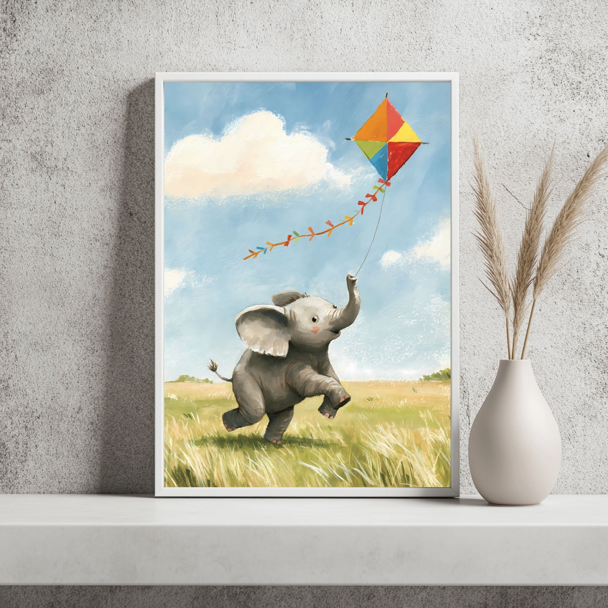 Elefant mit Papierdrachen Poster – Raumansicht 2