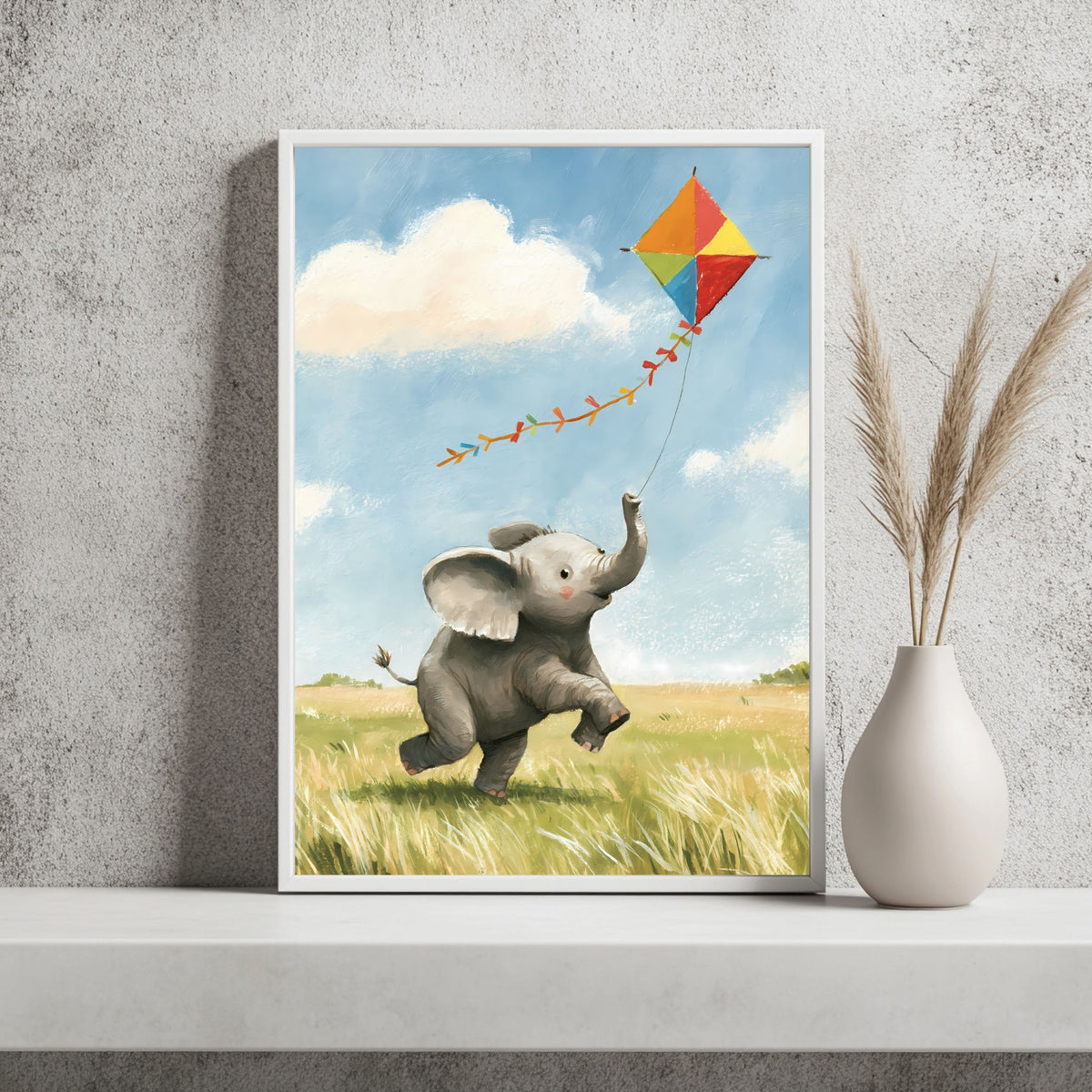 Elefant mit Papierdrachen Poster – Raumansicht 2