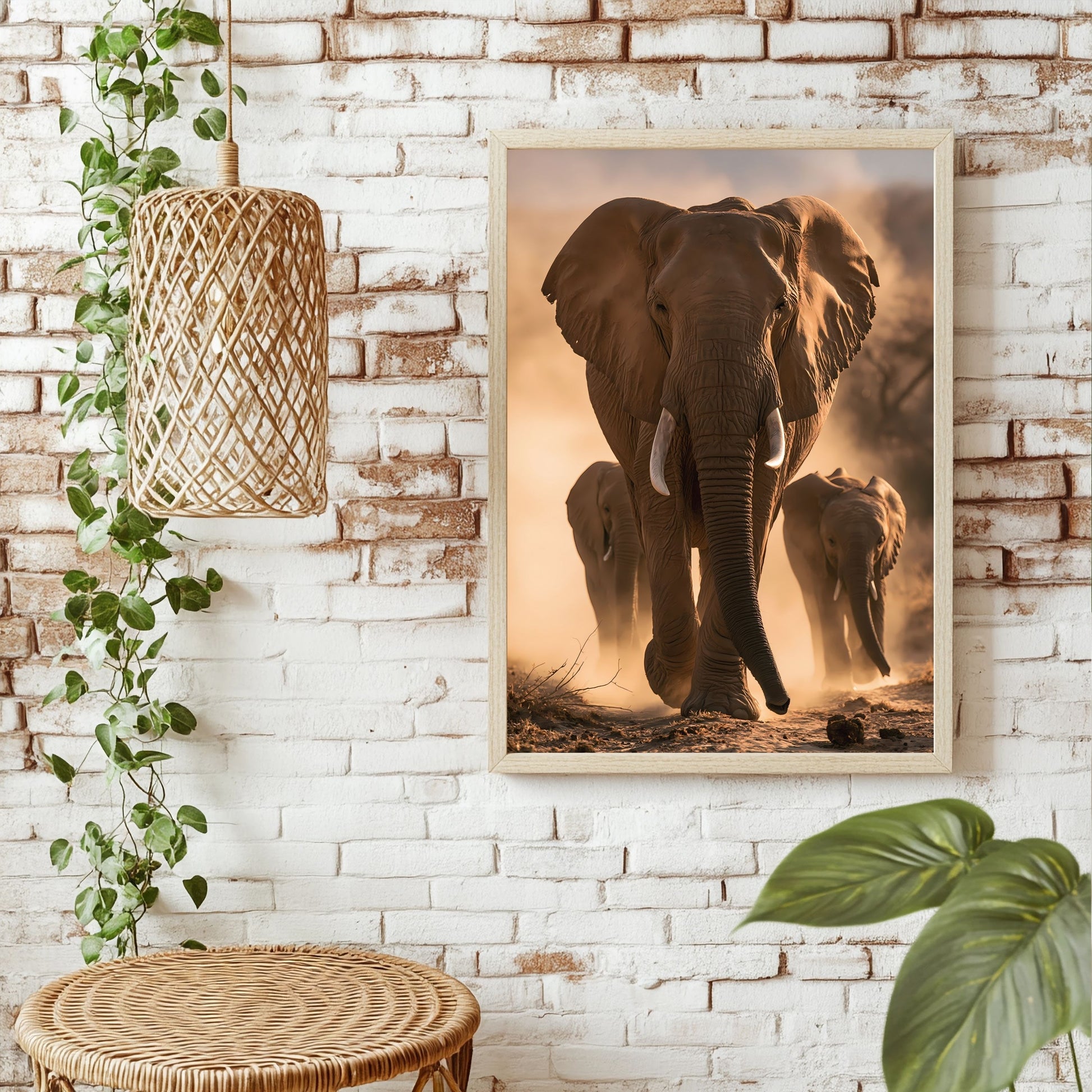 Elefantenfamilie im Staub Poster – Raumansicht 1