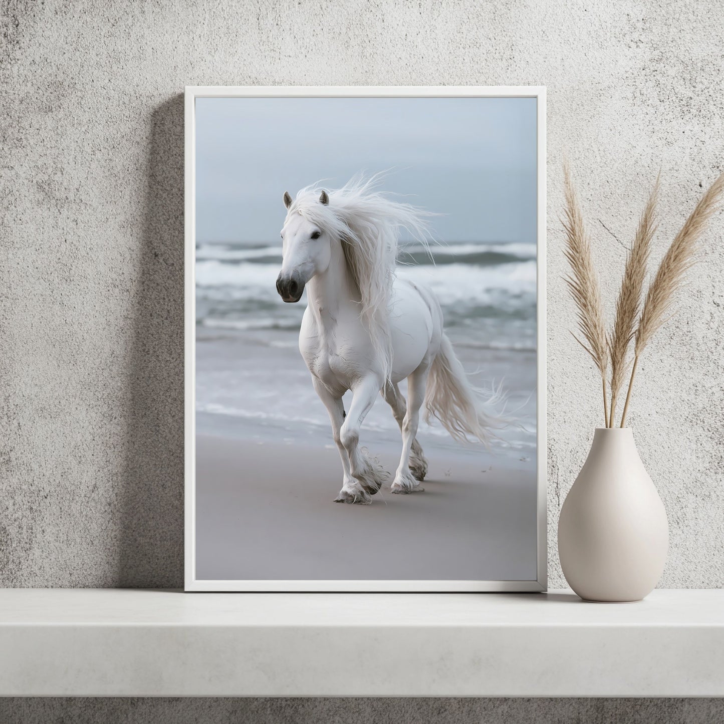 Weißes Pferd am Meer Poster – Raumansicht 2