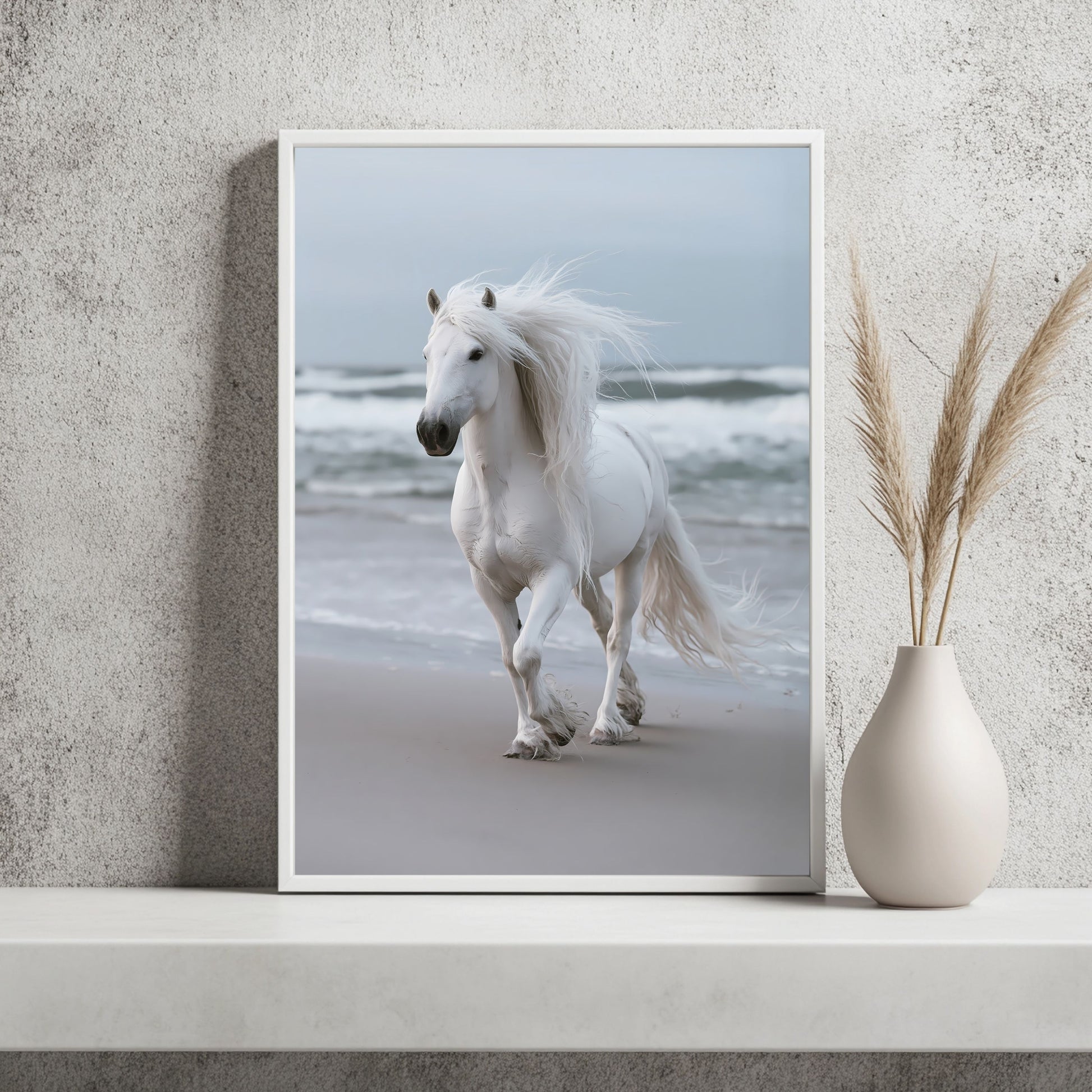 Weißes Pferd am Meer Poster – Raumansicht 2