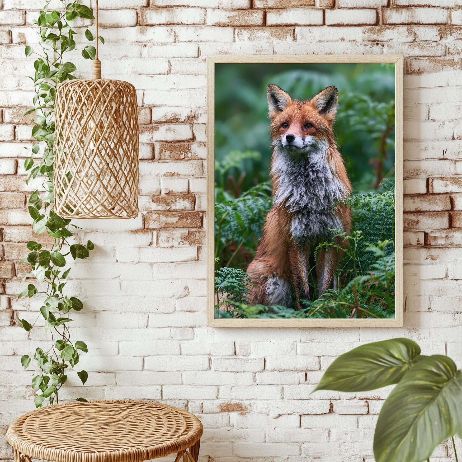 Rotfuchs im Farn Poster – Raumansicht 1