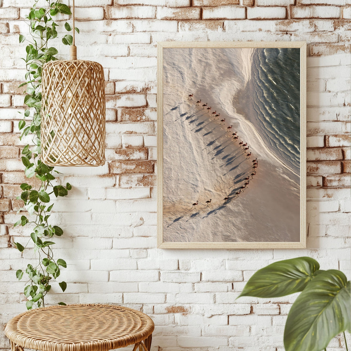 Flamingos als Linien Poster – Raumansicht 1