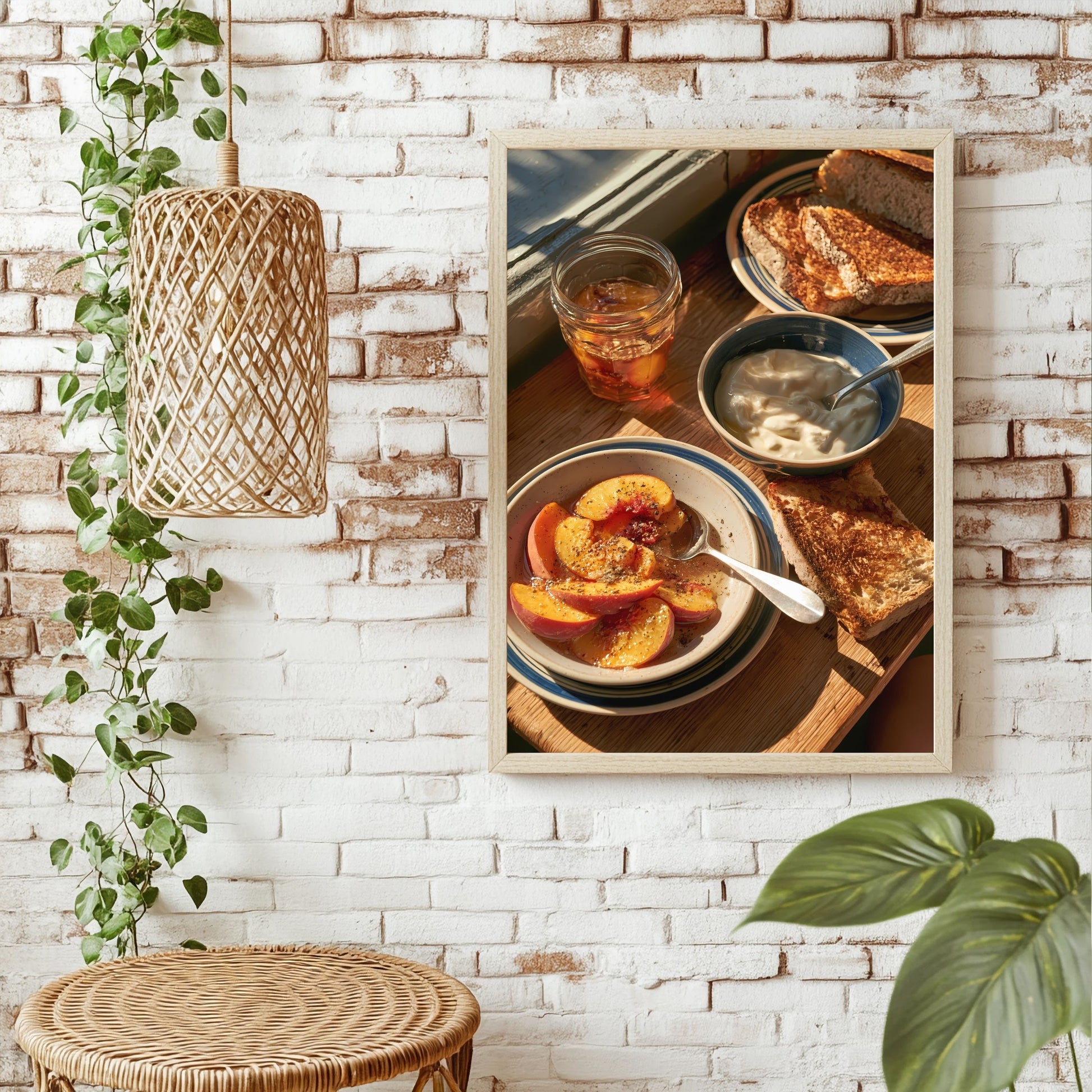 Frühstück mit Pfirsichen Poster – Raumansicht 1